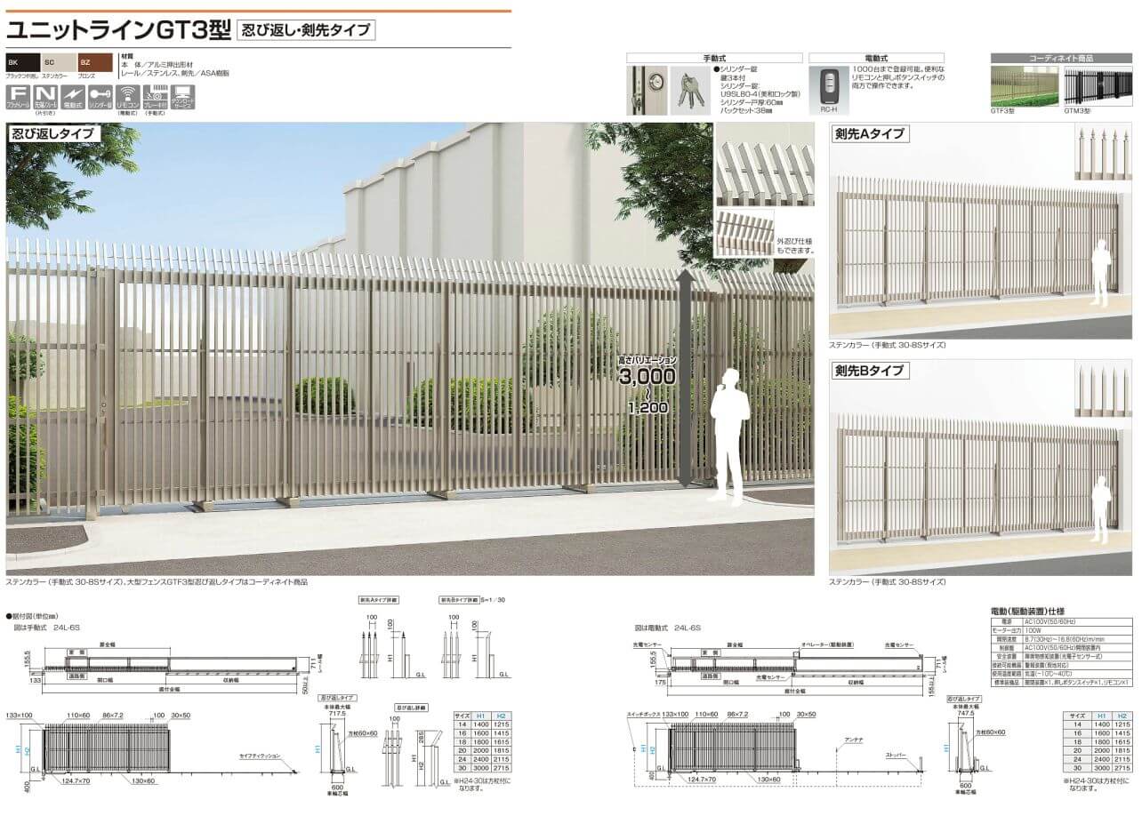 四国化成 ユニットラインGT3型 直格子タイプ　忍び返し・剣先タイプ（手動式/電動式）画像1