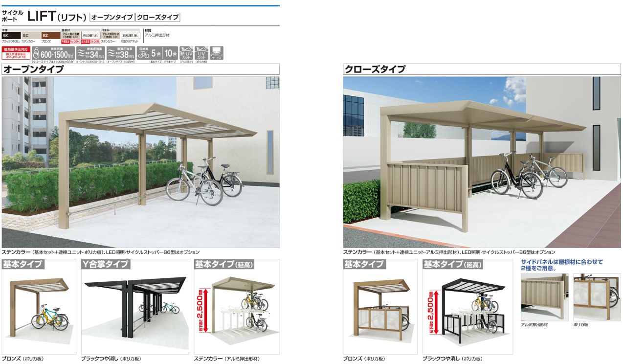 四国化成　サイクルポート　LIFT（リフト）　オープンタイプ　クローズタイプ画像