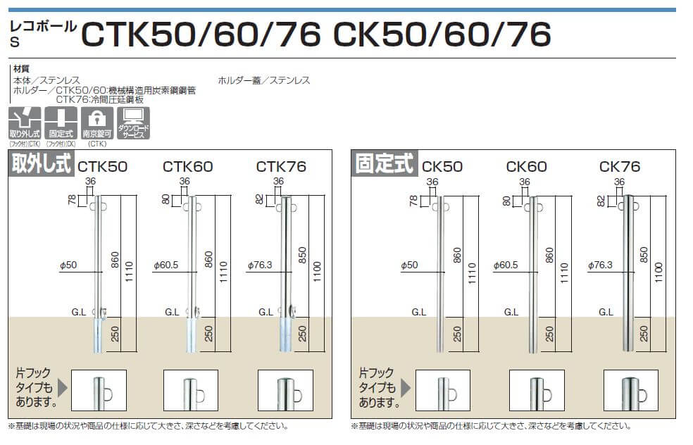 四国化成 レコポールS CTK50 TK60 TK76（取り外し式） CK50 K60 K76