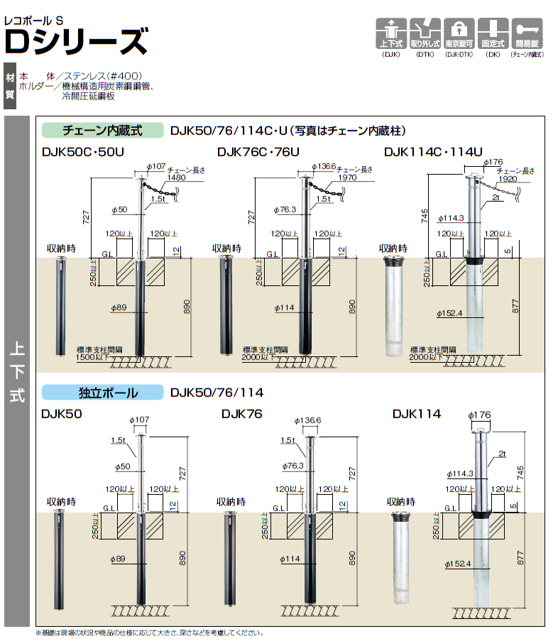 四国化成　レコポールS　Dシリーズ　DJK（上下式）DTK（取り外し式）DK（固定式）画像