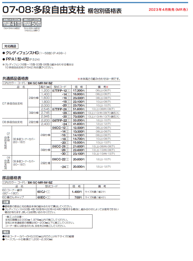 四国化成　07・08　多段自由支柱（クレディフェンスHG1〜5B型　PPA1型〜4型専用）画像