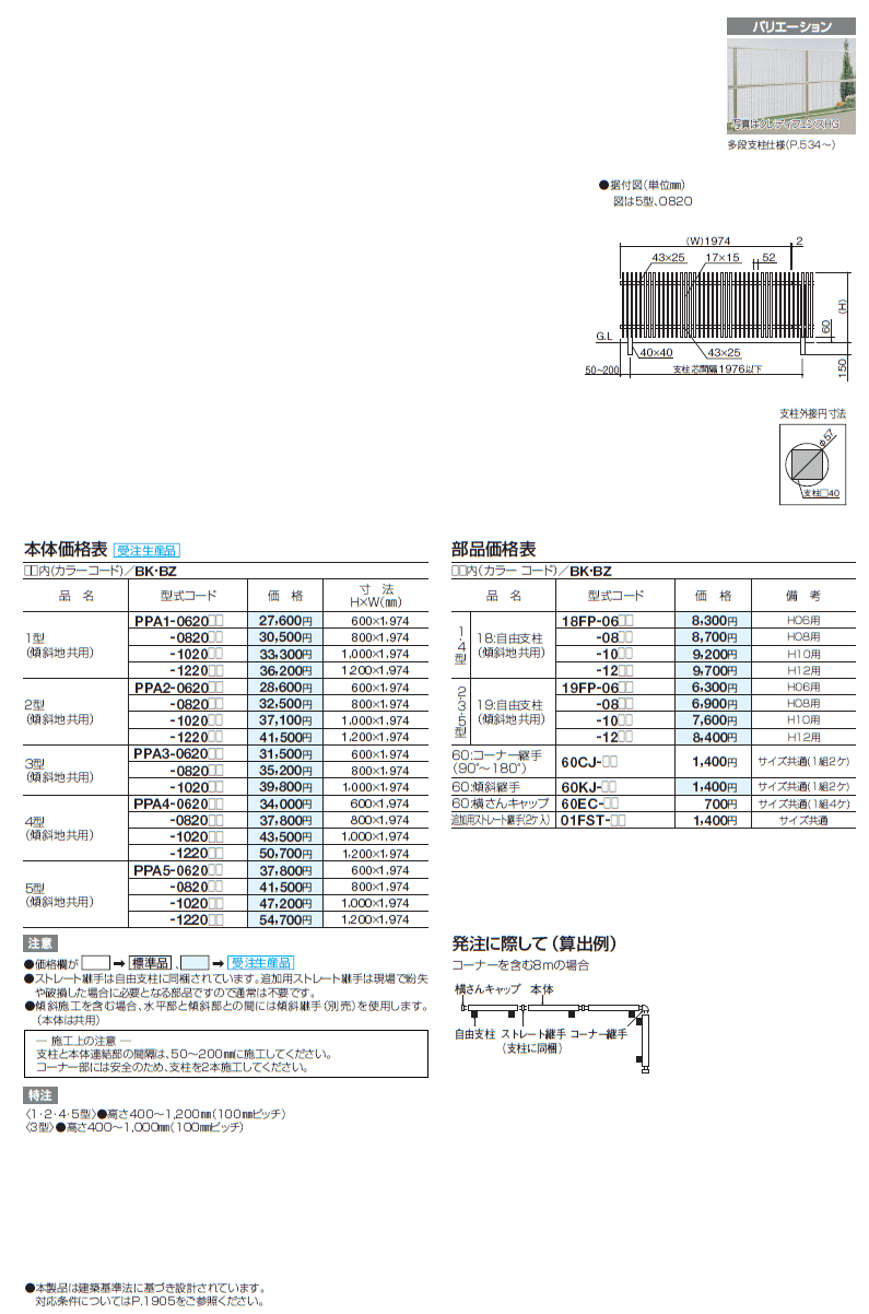 PPA5型　写真と価格表画像