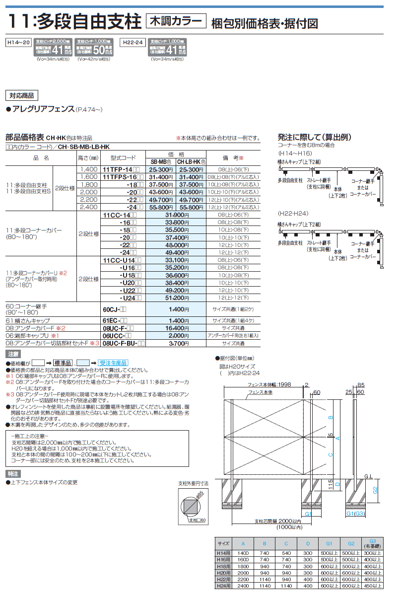 四国化成 11：多段自由支柱（木調カラー　アレグリアフェンス用）画像