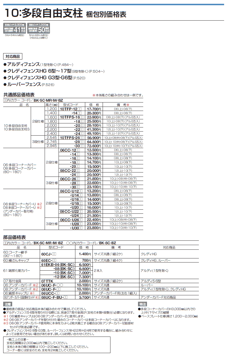 四国化成　10：多段自由支柱（アルディフェンス　ルリエフェンス　ルーバーフェンス　クレディフェンス6〜15型　クレディフェンスG3 型・G6型専用）　画像