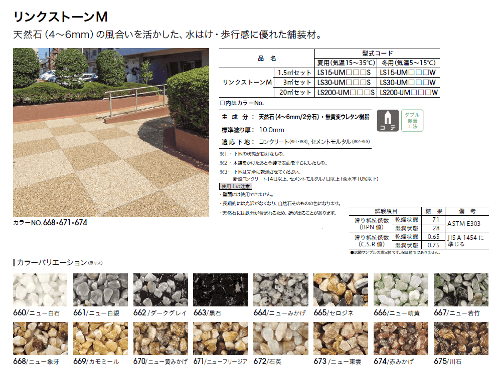 種類豊富な品揃え 四国化成 リンクストーンM 3.0平米セット 天然石舗装材 無黄変タイプ664