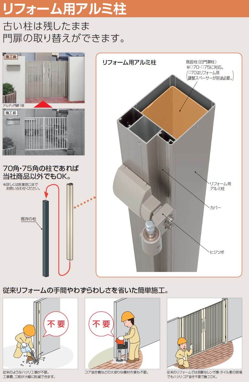 四国化成 リフォーム用アルミ柱の販売 送料無料・激安価格でお届け致します。